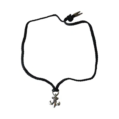 Chrome Hearts Bs Fleur Black Cord Necklace Silver