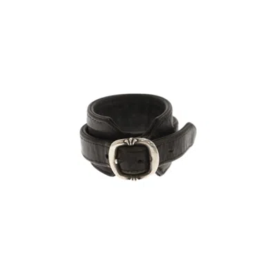 Pre-owned Chrome Hearts Buckle Leather Bracelet In Black