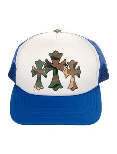 Pre-owned Chrome Hearts Camo Cemetery Cross Trucker Hat In Blue
