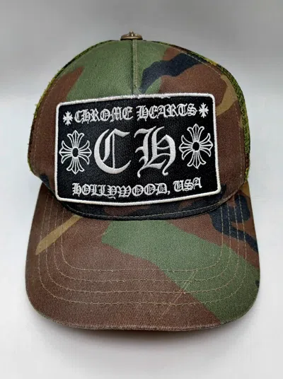 Pre-owned Chrome Hearts Camo Ch Hollywood Patch Trucker Baseball Hat In Camouflage/black/silver