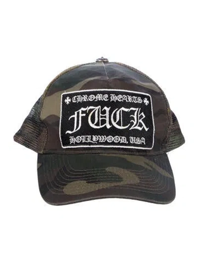 Pre-owned Chrome Hearts Camo Fuck Trucker Cap In Green