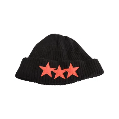 Chrome Hearts Cashmere Beanie With Orange Leather Triple Star Patches Black