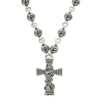 Pre-owned Chrome Hearts Celtic Ball Chain Cross Necklace - 21 Inch In Silver