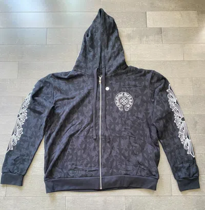 Pre-owned Chrome Hearts Cemetery Cross All Over Print Zip-up Hoodie Black Size L ?✅