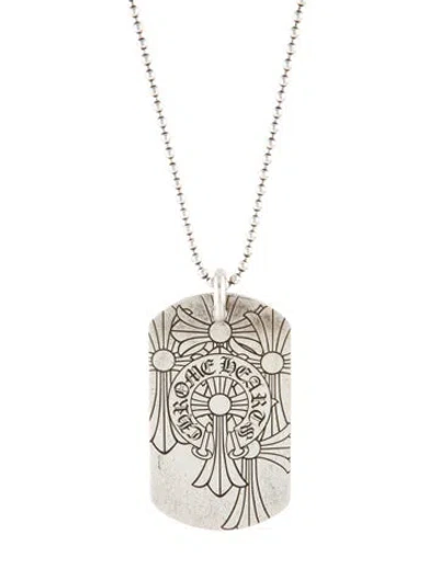 Pre-owned Chrome Hearts Cemetery Cross 'god Bless The World' Dog Tag Necklace, 29" In Multi