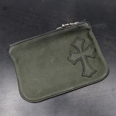 Pre-owned Chrome Hearts Cemetery Cross Patch Coin Purse In Miltary Green