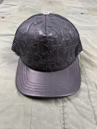 Pre-owned Chrome Hearts Cemetery Cross Patchwork Leather Hat In Black