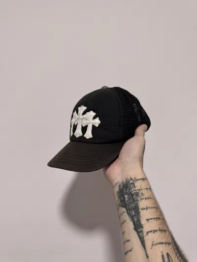 Pre-owned Chrome Hearts Cemetery Cross Trucker Hat In Black