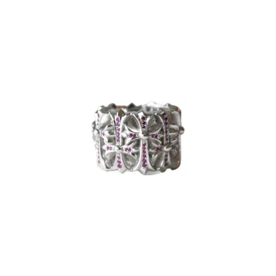 Chrome Hearts Cemetery Ring Pink Sapphires Rubies Silver In 6