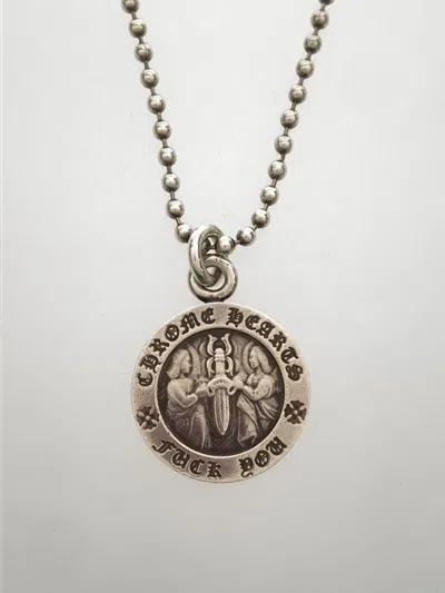 Pre-owned Chrome Hearts Charm Angel Medal Necklace In Silver