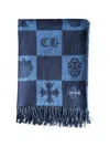 Chrome Hearts Check-pattern Fringed Blanket In Blue