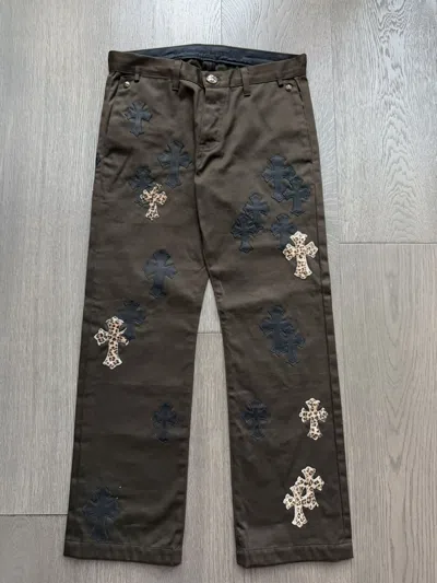 Pre-owned Chrome Hearts Cheetah/black Cross Patch Brown Chino Pants