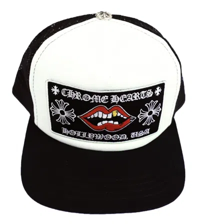Pre-owned Chrome Hearts Chomper Hollywood Trucker Hat In Black/white