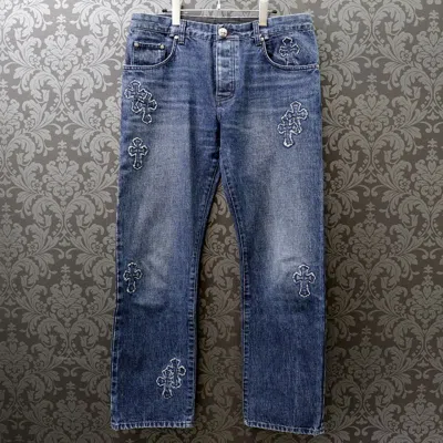Pre-owned Chrome Hearts Chrome Cross Patch Denim Jeans In Blue