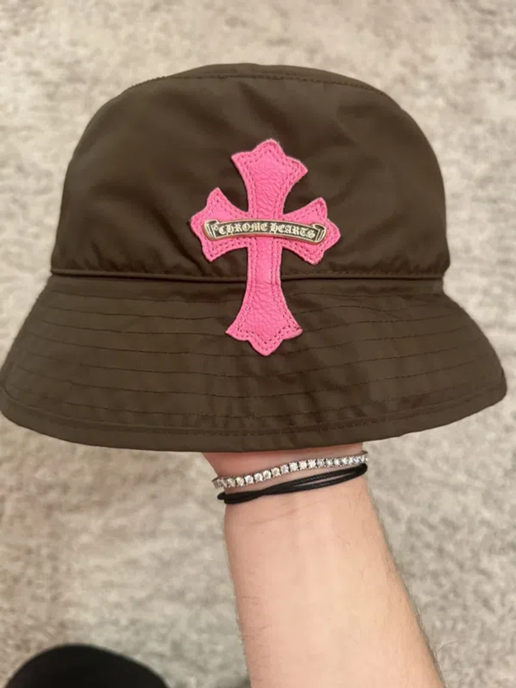 Pre-owned Chrome Hearts Chrome Heart Bucket Hat Brown And Pink