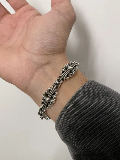 Pre-owned Chrome Hearts Chrome Heart Floral Cross Link Bracelet In Silver