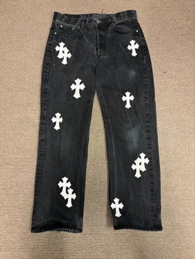 Pre-owned Chrome Hearts Chrome Heart Grey White Patch Jeans