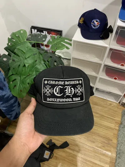 Pre-owned Chrome Hearts Chrome Heart Hollywood Trucker Hat In Black