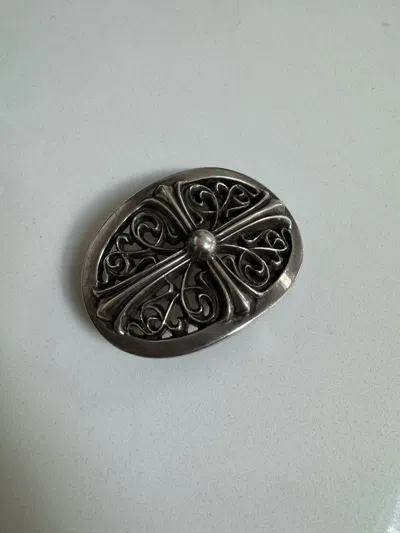 Pre-owned Chrome Hearts Classic Oval Cross Belt Buckle In Silver