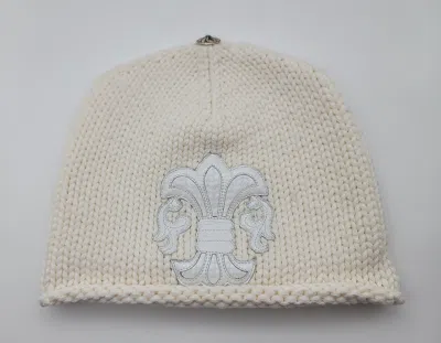 Pre-owned Chrome Hearts Cream Cashmere Beanie White Fleur De Lis