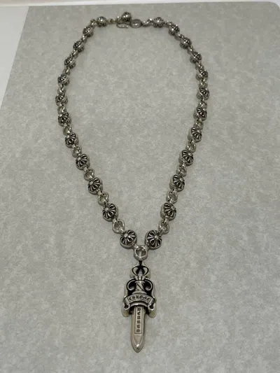 Pre-owned Chrome Hearts Cross Ball And Dagger Necklace In Silver