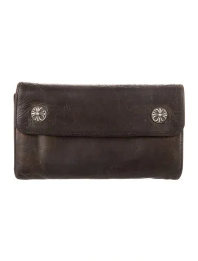 Pre-owned Chrome Hearts Cross Ball Leather Trifold Wallet In Brown