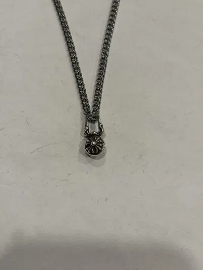 Pre-owned Chrome Hearts Cross Ball Pendant Cuban Chain Necklace Zipper In Silver