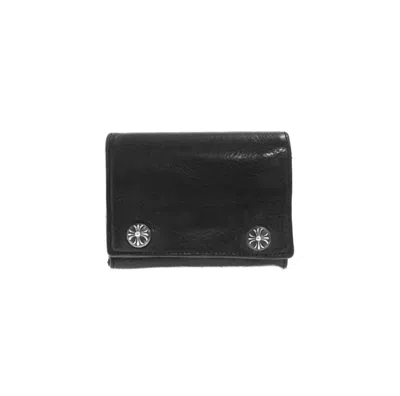 Pre-owned Chrome Hearts Cross Leather Fold Wallet In Black