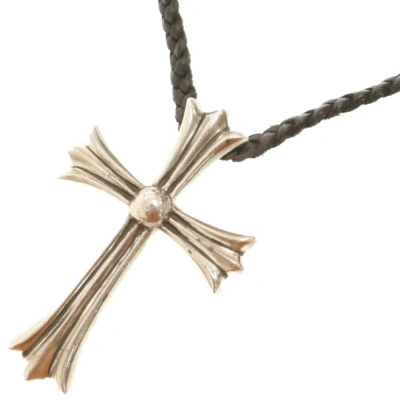 Pre-owned Chrome Hearts Cross Leather Necklace In Silver