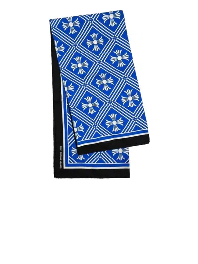 Chrome Hearts Cross-motif Silk Scarf In Blue