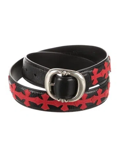 Pre-owned Chrome Hearts Cross Patch Gunslinger Leather Belt In Black/red