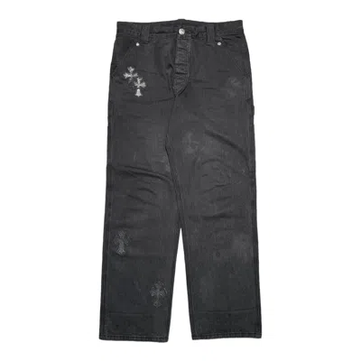 Pre-owned Chrome Hearts Cross Patch Herringbone Carpenter Pants Black (custom)