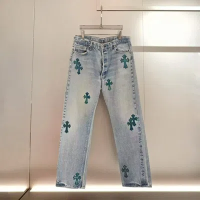 Chrome Hearts Cross Patch Jeans In Blue