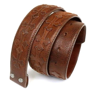 Pre-owned Chrome Hearts Cross Patch Leather Belt - Size 38 In Brown