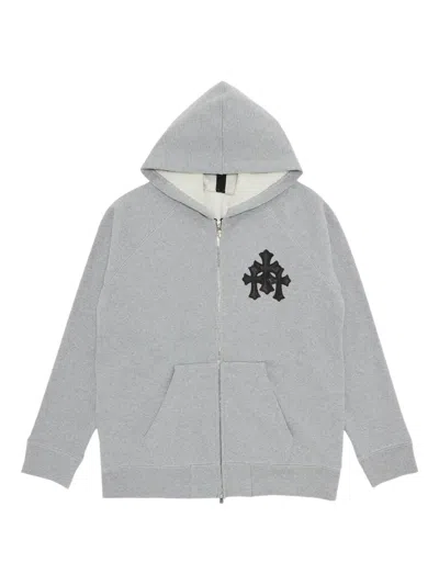 Chrome Hearts Cross-patch Zip-up Hoodie In Gray