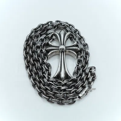 Pre-owned Chrome Hearts Cross Sml With Paper Chain 20inch Necklace In Silver
