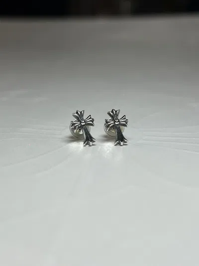 Pre-owned Chrome Hearts Cross Stud Earrings In Silver