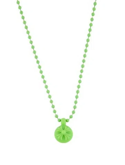 Pre-owned Chrome Hearts Crossball Charm Silichrome Pendant Necklace, 30" In Green