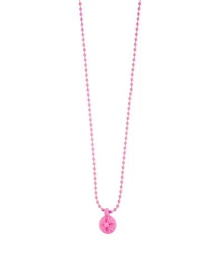 Pre-owned Chrome Hearts Crossball Charm Silichrome Pendant Necklace, 30" In Pink
