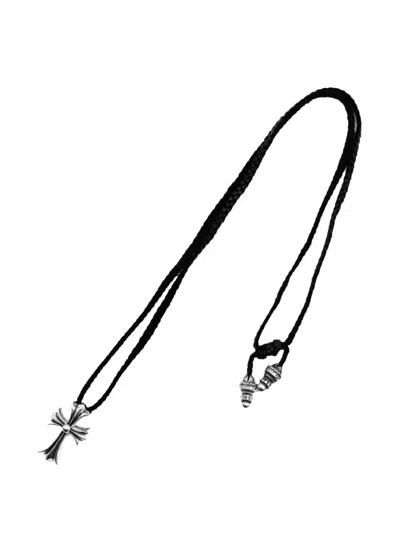 Chrome Hearts Cross-motif Leather-braid Necklace In Black