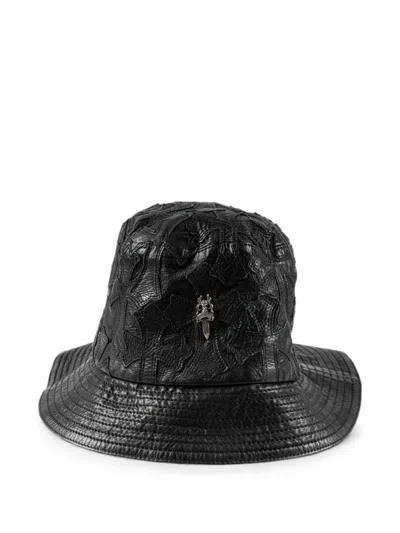 Chrome Hearts Cross-patch Leather Bucket Hat In Black