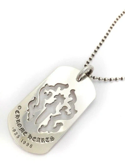 Pre-owned Chrome Hearts Cut Out Cross Large Dog Tag Necklace In Silver