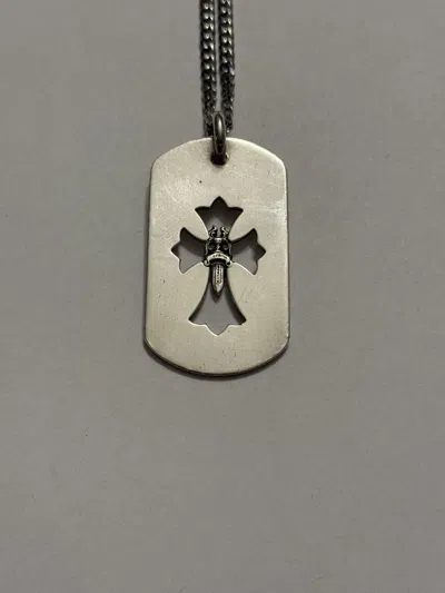 Pre-owned Chrome Hearts Cut Out Dog Tag Cross Dagger Pendant Necklace In Silver