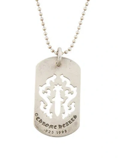 Pre-owned Chrome Hearts Cut-out Dagger Dog Tag Pendant Necklace, 30" In Multicolor