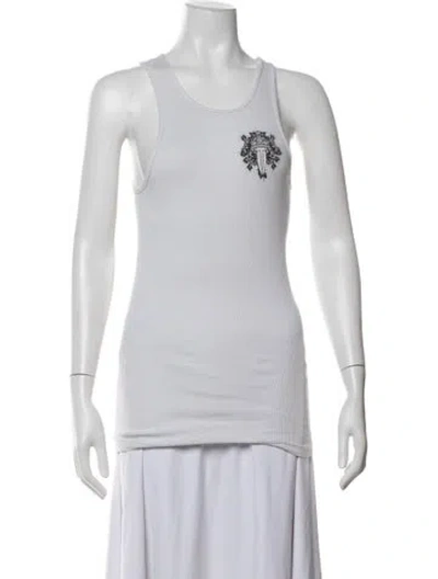 Pre-owned Chrome Hearts Dagger Horseshoe Logo Fuck You Los Angeles Graphic Print Top In White