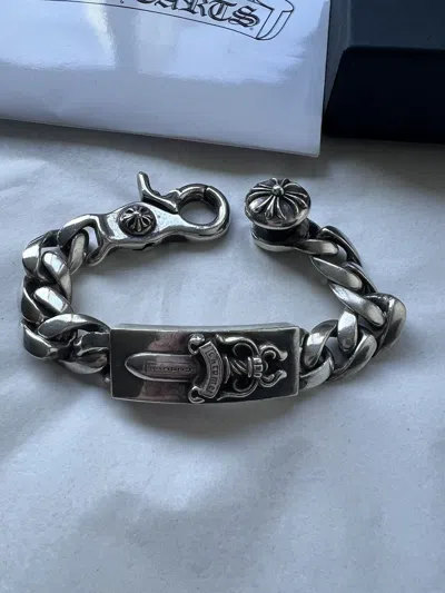 Pre-owned Chrome Hearts Dagger Id Bracelet Smooth Link Lobster Clasp In Silver