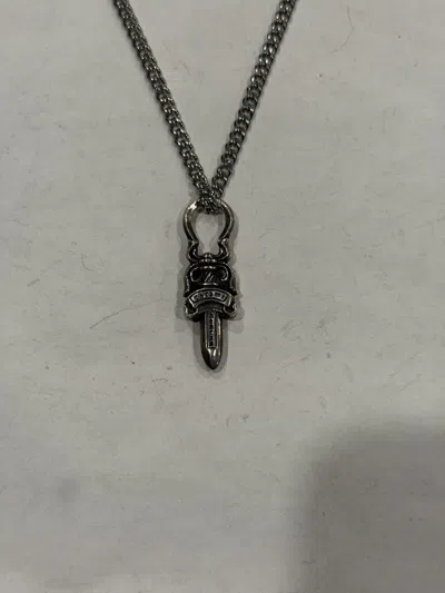 Pre-owned Chrome Hearts Dagger Pendant Cuban Link Chain Necklace 925 In Silver