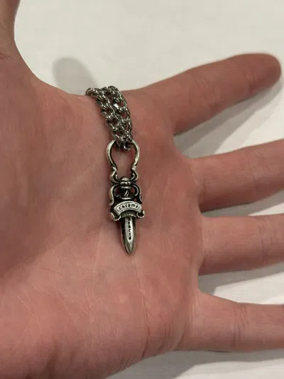 Pre-owned Chrome Hearts Dagger Pendant Cuban Link Chain Necklace 925 In Silver
