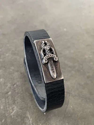 Pre-owned Chrome Hearts Dagger Plate Leather Bracelet In Black