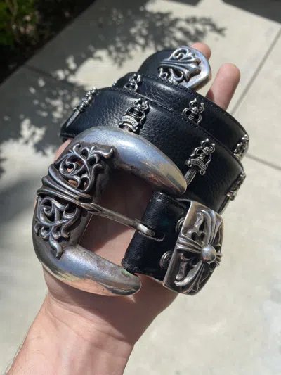 Pre-owned Chrome Hearts Dagger Strap Western 3-piece Belt In Black
